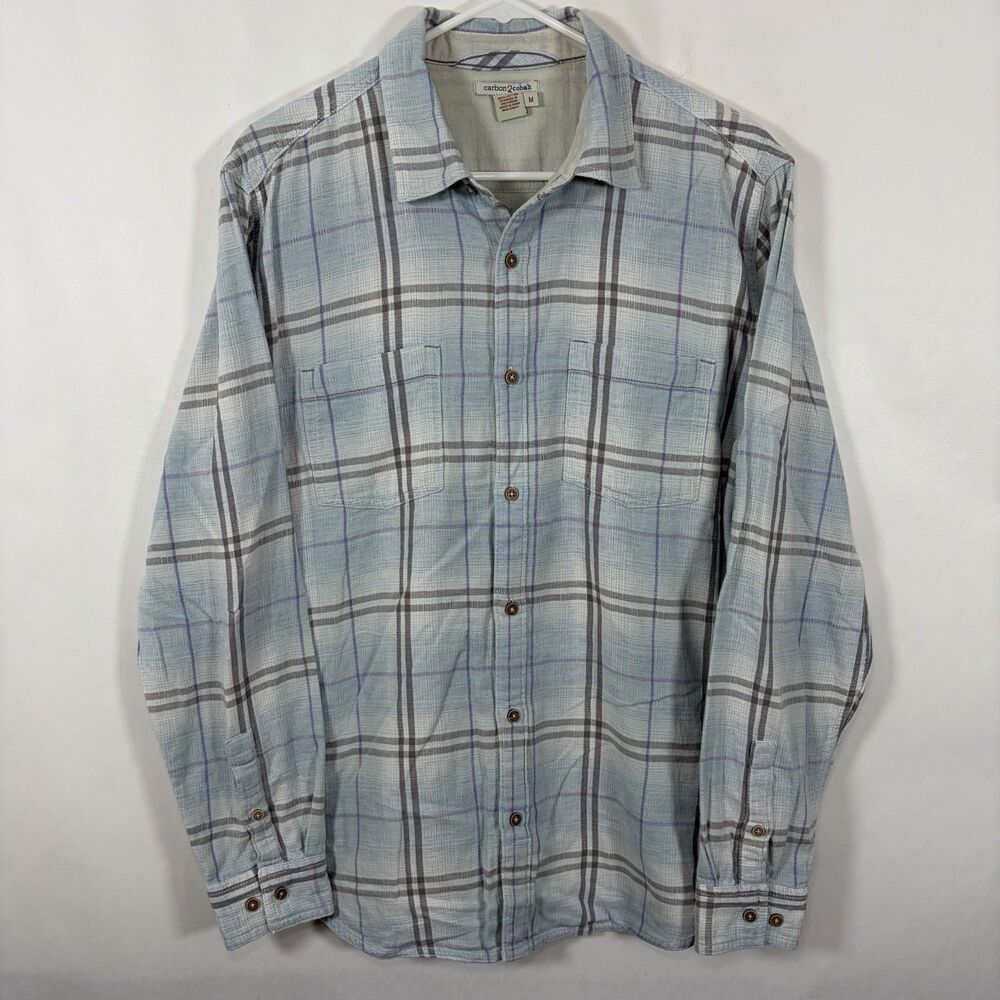Carbon 2 Cobalt Button Up Flannel Shirt Mens Size Medium Blue Purple Gray Plaid